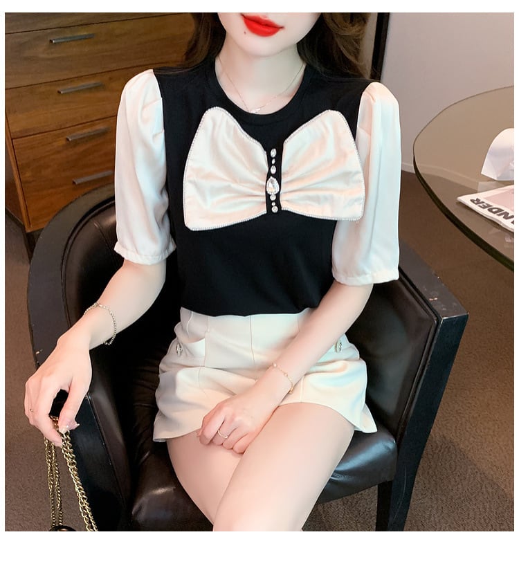 【tops】知的で品の良い♡エレガントリボン付きTシャツ　M16838