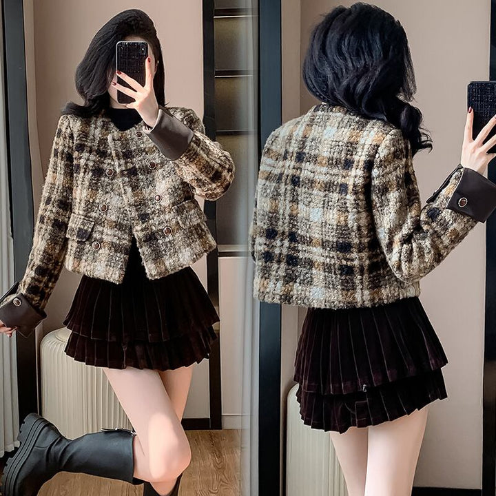 【set】チェック柄ショートコート×スカートセット　M27688