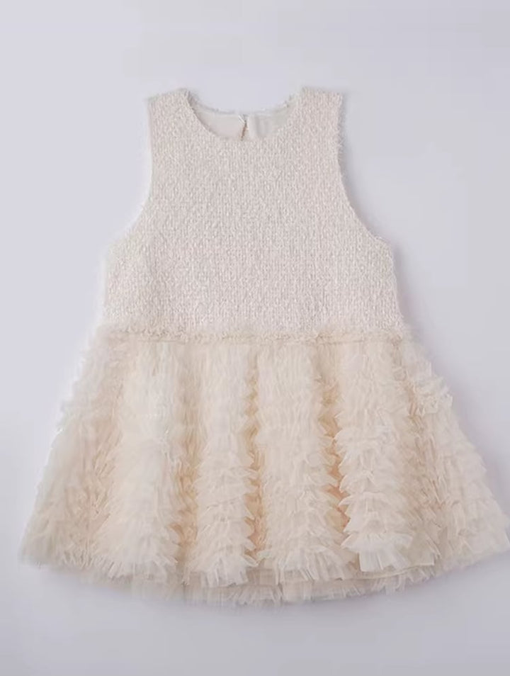 【dress】ギャザーフリルチュールドッキングベストワンピース Q7962