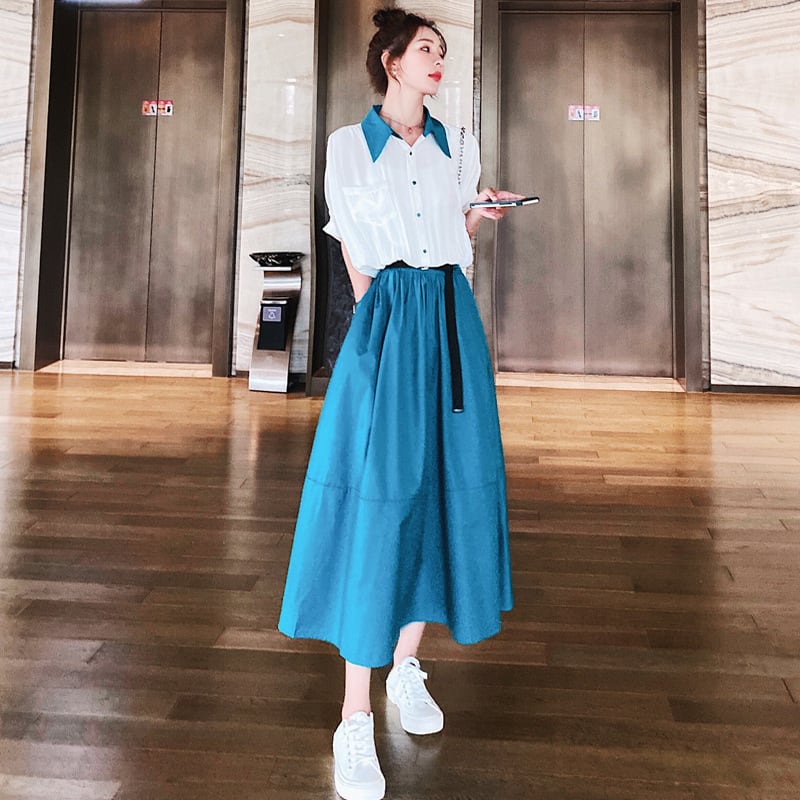 【dress】おしゃれ大人気切り替え配色シャツワンピース　M16816