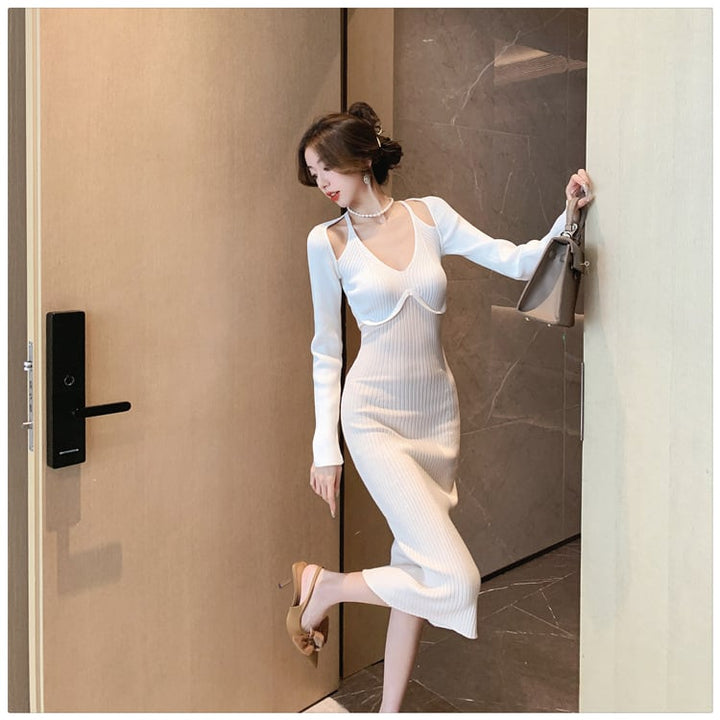 【dress】主役級エレガントニットワンピース着瘦せ　M17629