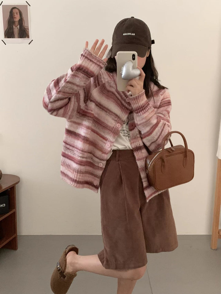 【outer】ボーダー柄ニットカーデ　M20362