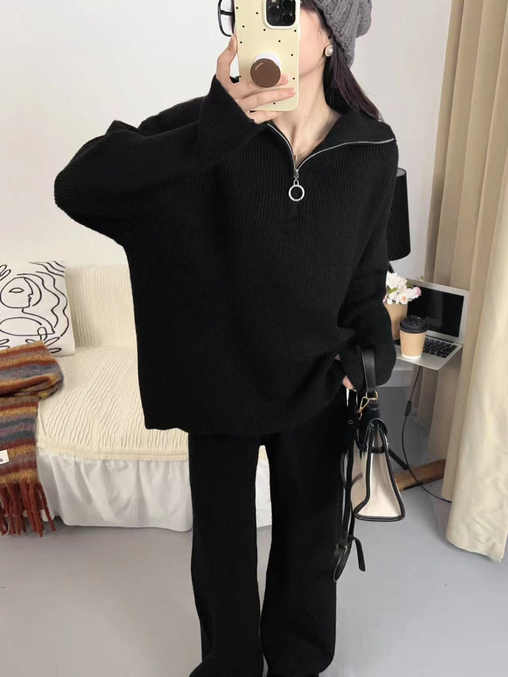 【set】ファスナーニットセーター×ワイドパンツセット　M26225