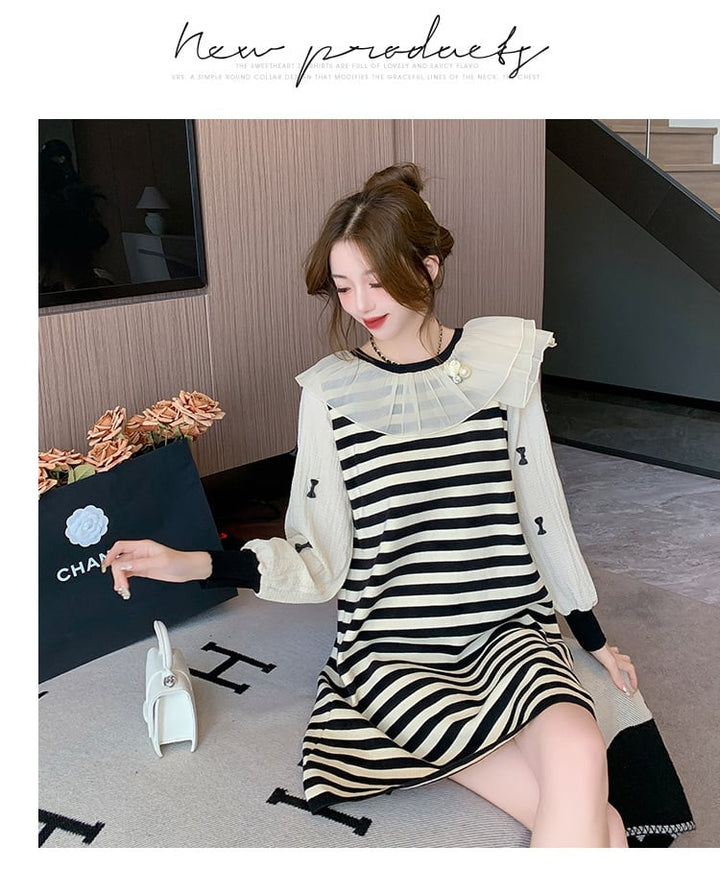 【dress】気質満点大人可愛いボーダー柄ニットワンピース　M17500