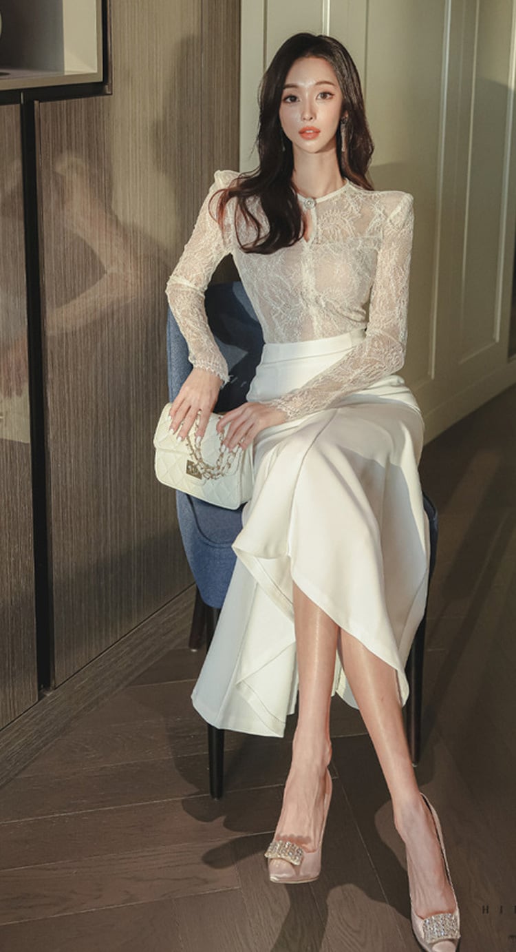 【dress】レースドッキングフリルワンピース　M18406