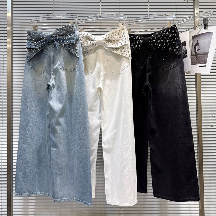 【bottoms】ラインストーン付きバックリボンデニムパンツ  K0546