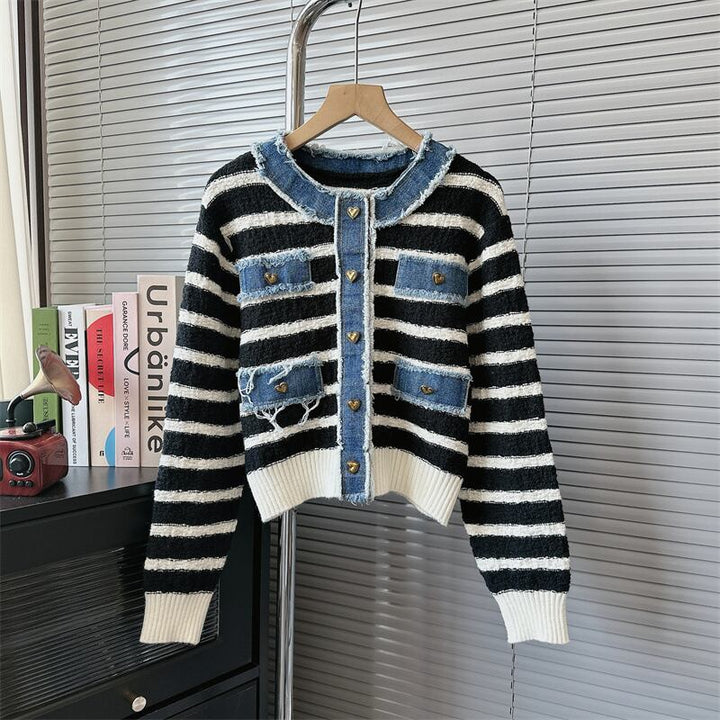 【outer】ボーダー柄ニットカーデ　M18215