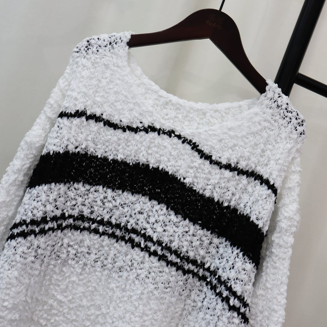 【tops】クルーネックボーダー柄ニットセーター　M18265