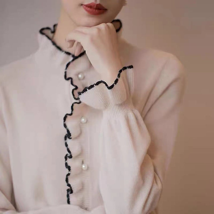 【tops】パールフリルニットトップス　M19179
