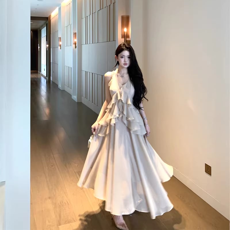 【dress】ホルターネックフレアワンピース Q8314