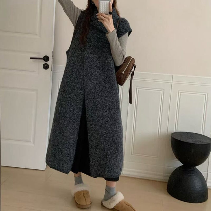 【outer】ハイネックロングニットカーディガン Q7328