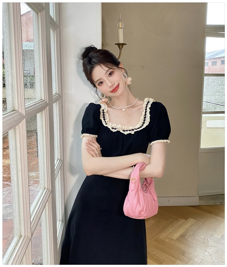 【dress】レース切り替えワンピース　M24334