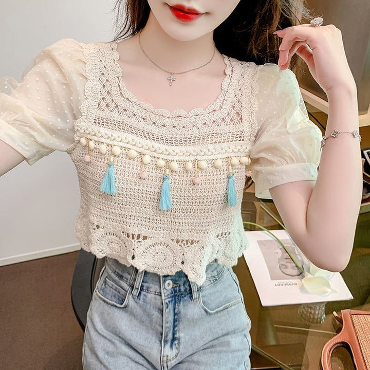 【tops】柔らかくて優しい印象カットワークニットトップス　M17061