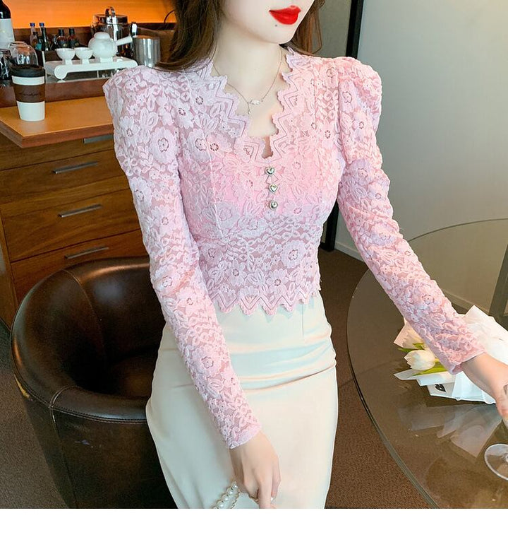 【tops】レースパフスリーブトップス　M18847