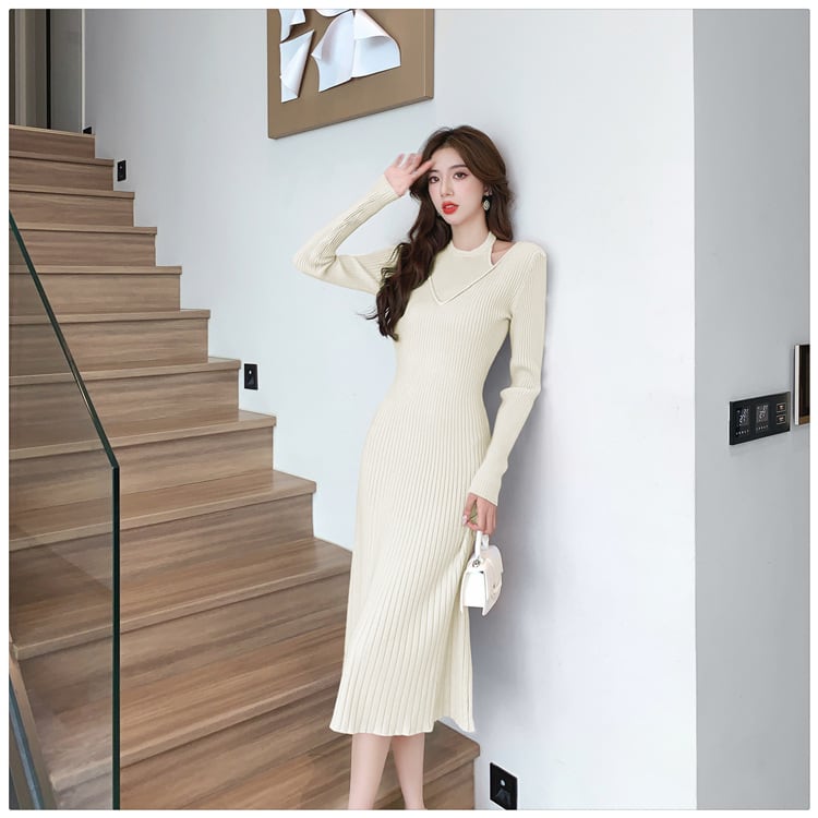 【dress】細身効果抜群♪エレガントニットワンピース　M17583