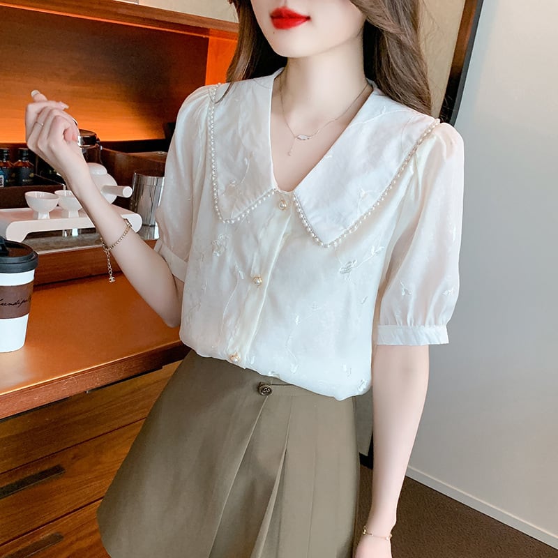 【tops】大人らしい スウィートレースシャツトップス　M17037