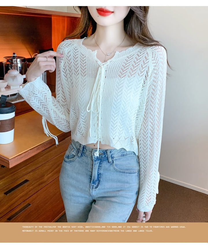 【tops】優しい雰囲気カットワークニットトップスゆったり　M17087