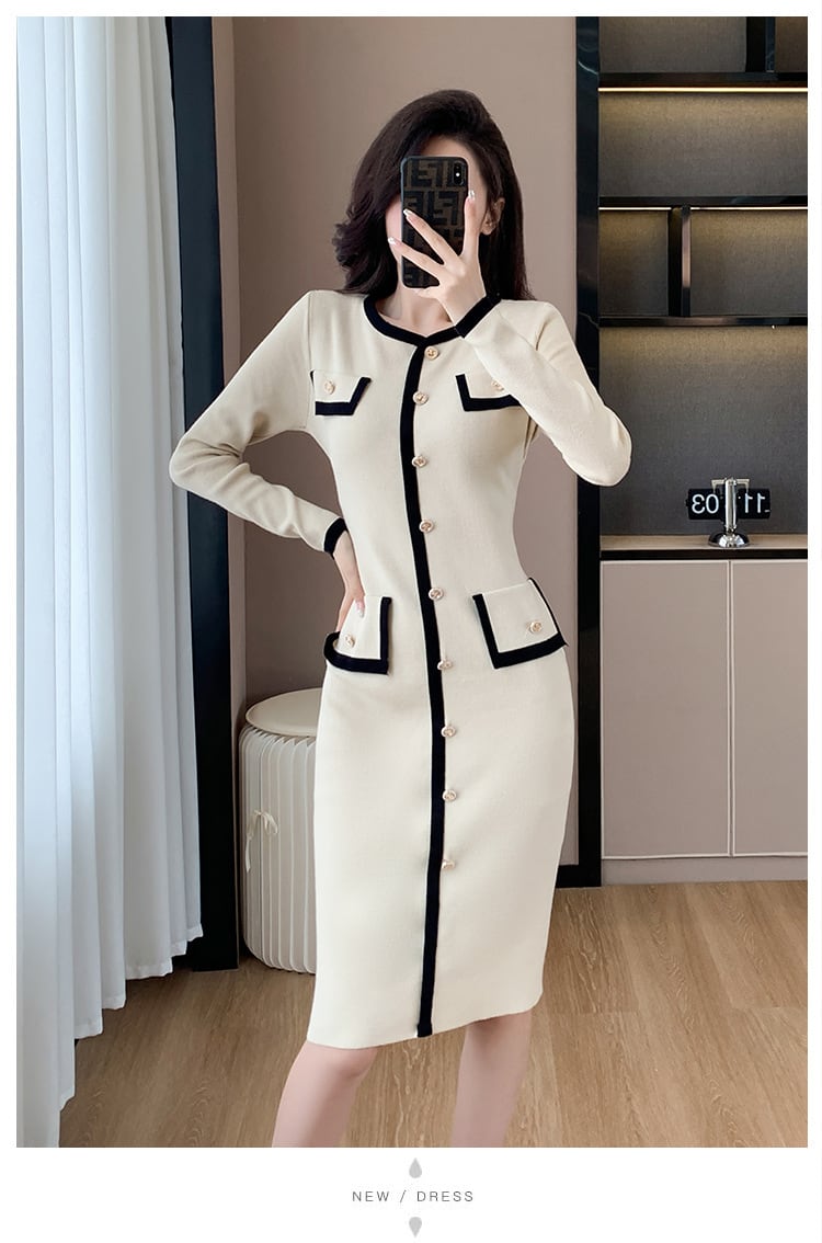 【dress】ボタンデザインニットワンピース　M18396