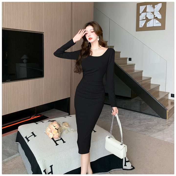 【dress】クルーネック無地ワンピース　M18183