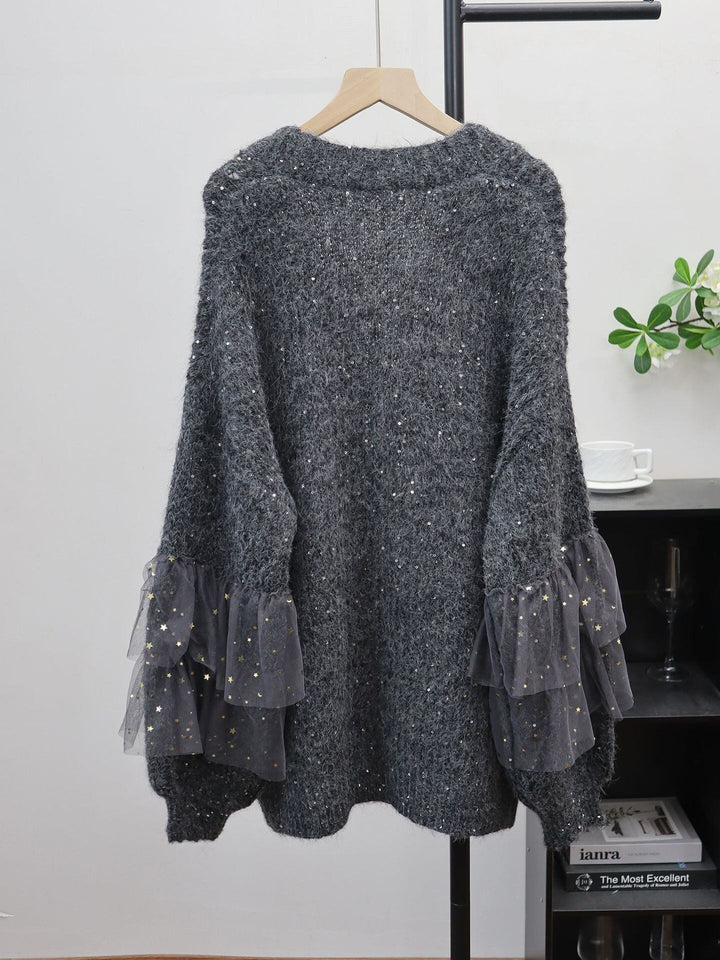 【outer】チュールドッキングニットカーディガン Q7867