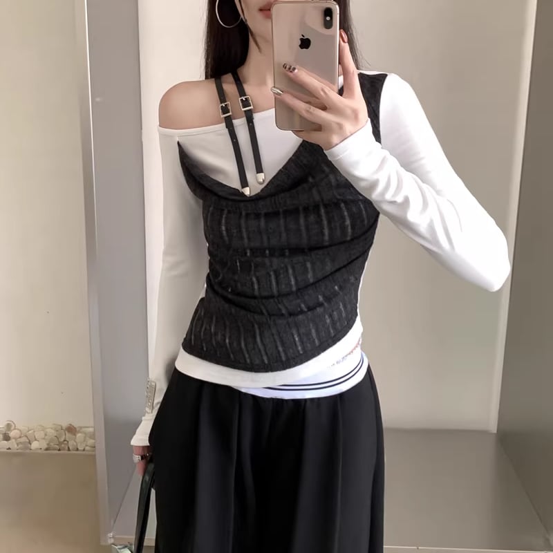 【tops】フェイクレイヤードトップス Q7940