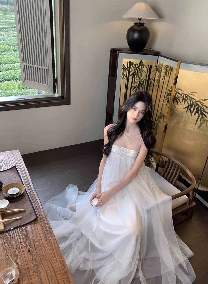 【dress】ノースリーブチュールワンピース Q7966
