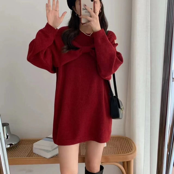 【tops】リボン付きクルーネックニットセーター　M17749