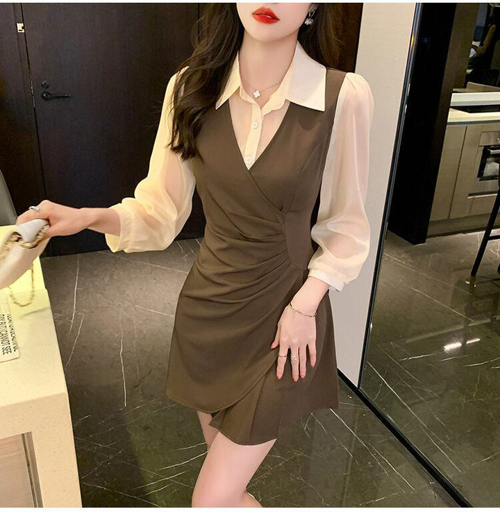 【dress】目立つ！エレガント切り替えシャツワンピース　M17272