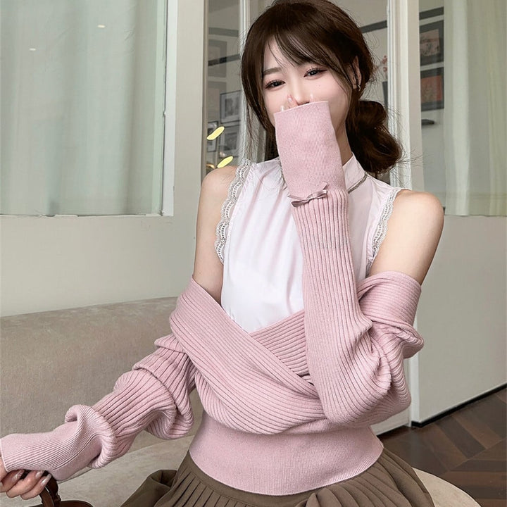 【tops】オフショルダー切り替えニットトップス　M27223