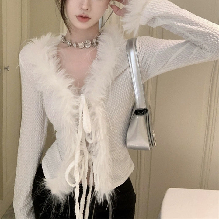 【tops】Vネックポイントフェザートップス     N2011