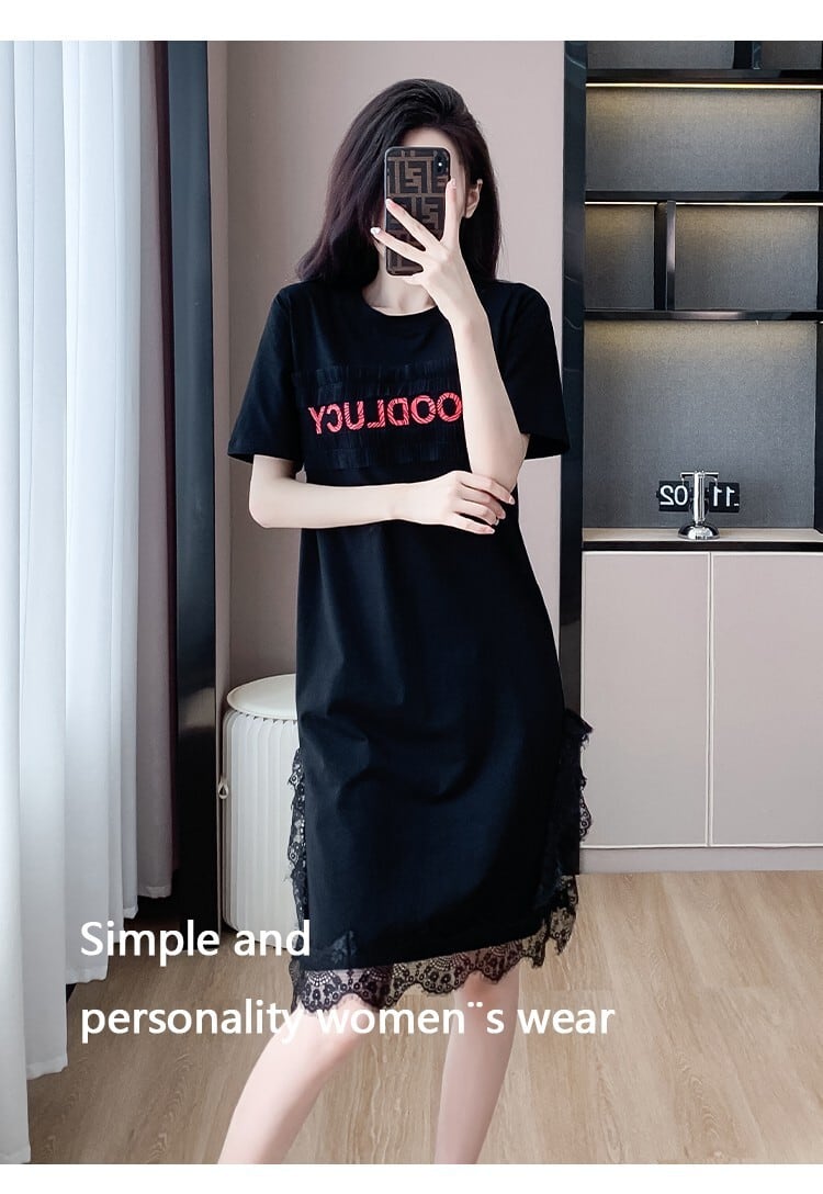 【dress】絶対欲しいレース切り替えTシャツワンピース　M17164