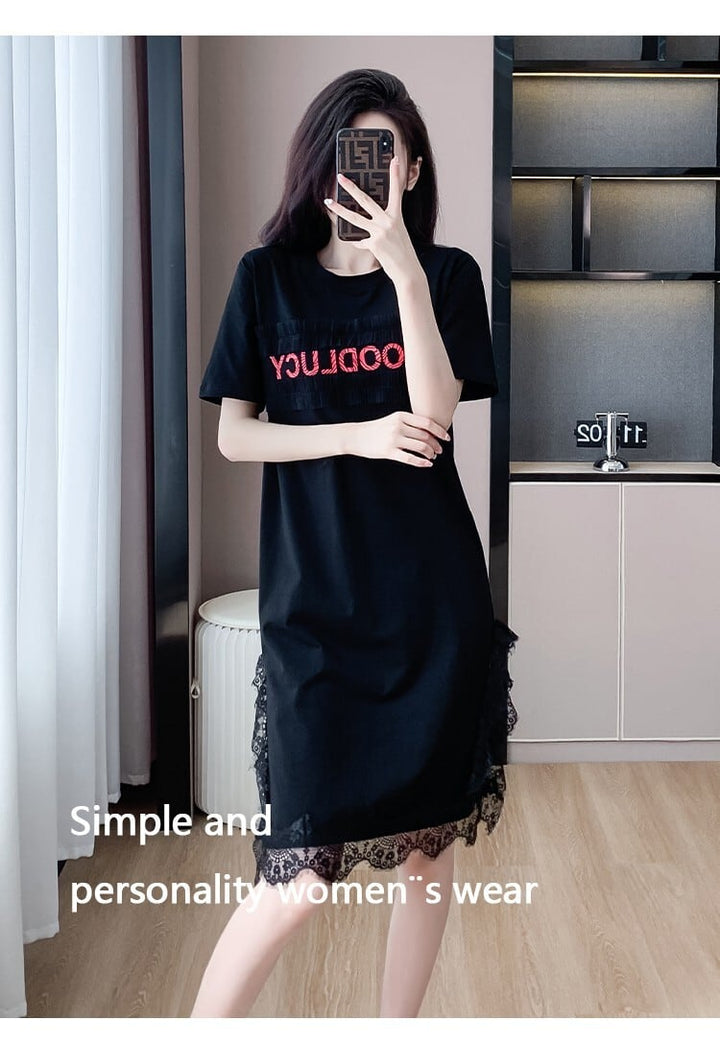 【dress】絶対欲しいレース切り替えTシャツワンピース　M17164