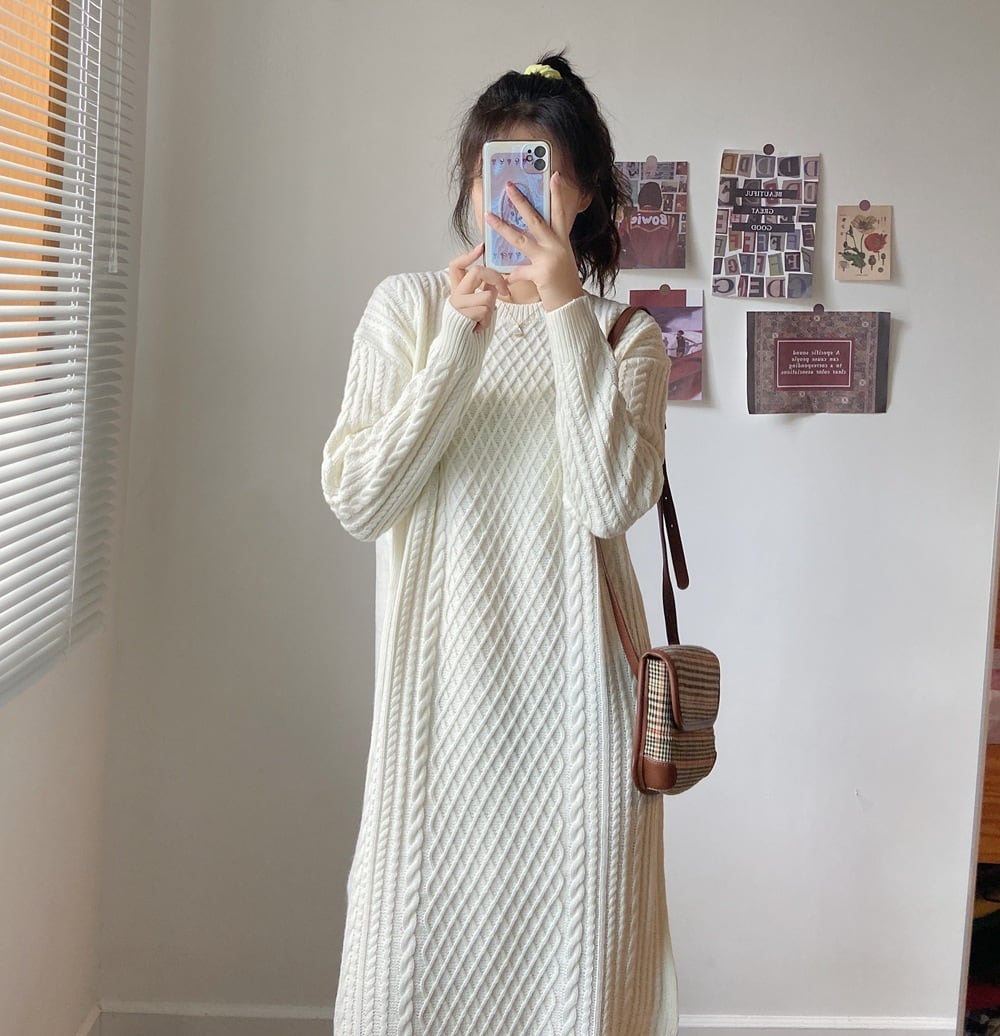 【dress】クルーネックニットワンピース　M18204