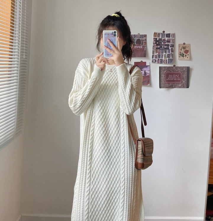 【dress】クルーネックニットワンピース　M18204