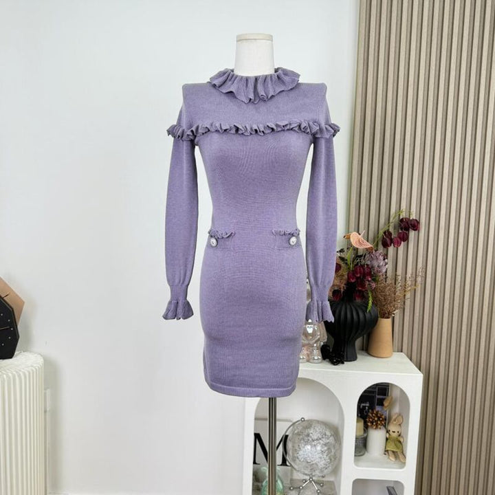 【dress】ギャザーフリルニットワンピース Q7676