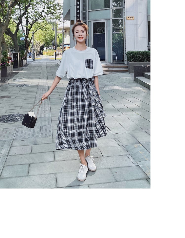 【dress】輝いて超人気 ! チェック柄切り替えワンピース　M16802