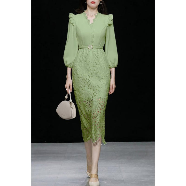 【dress】レース切り替えワンピース　M26377