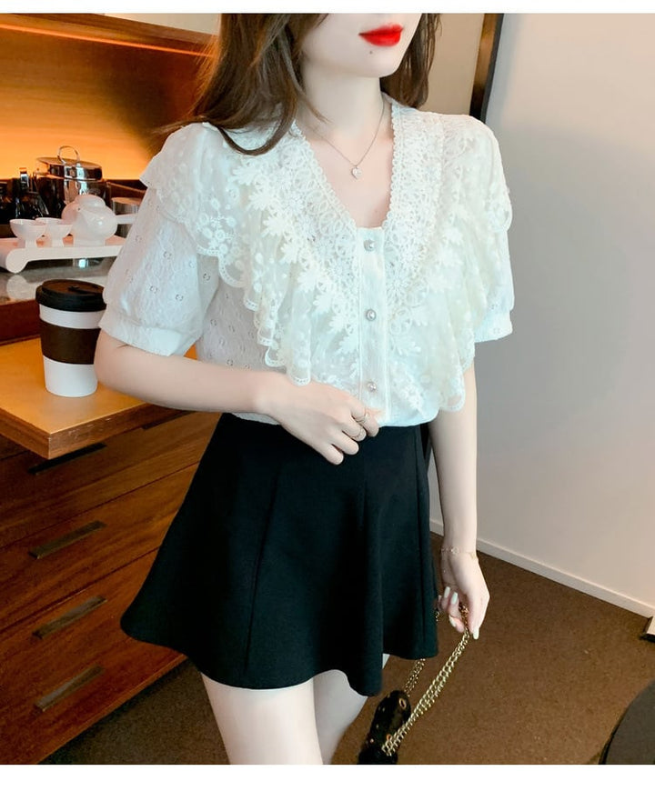 【tops】気質満点大人可愛いレースシャツトップス大活躍　M16952