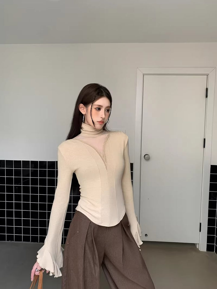 【tops】ハイネックチュールドッキングトップス Q8054