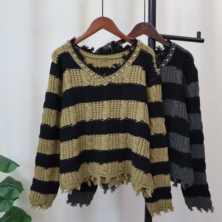 【tops】ボーダー柄ニットセーター　M26031