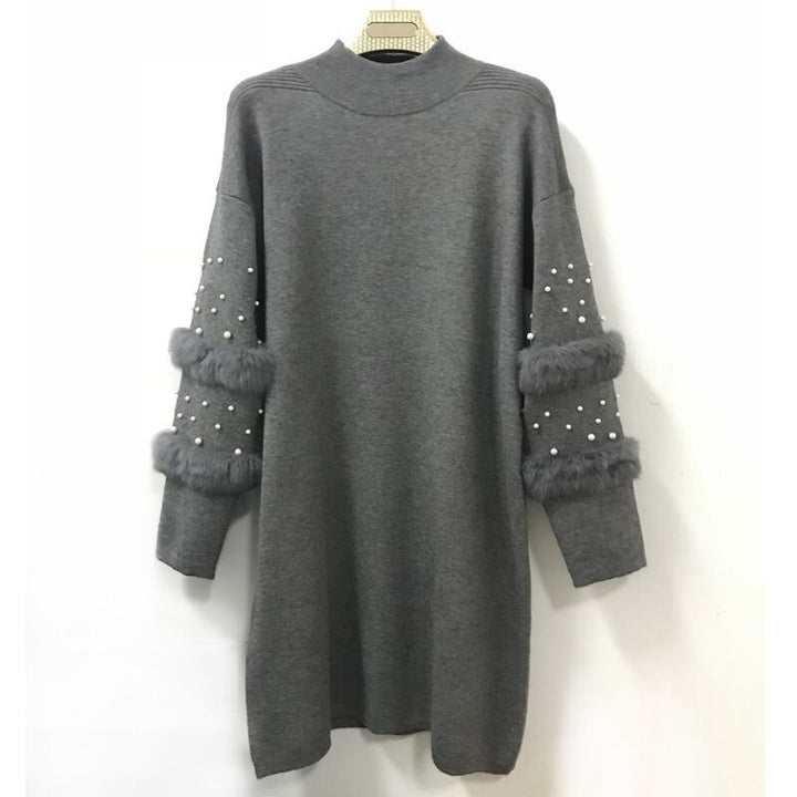 【dress】袖ファーパールニットワンピース　M19363