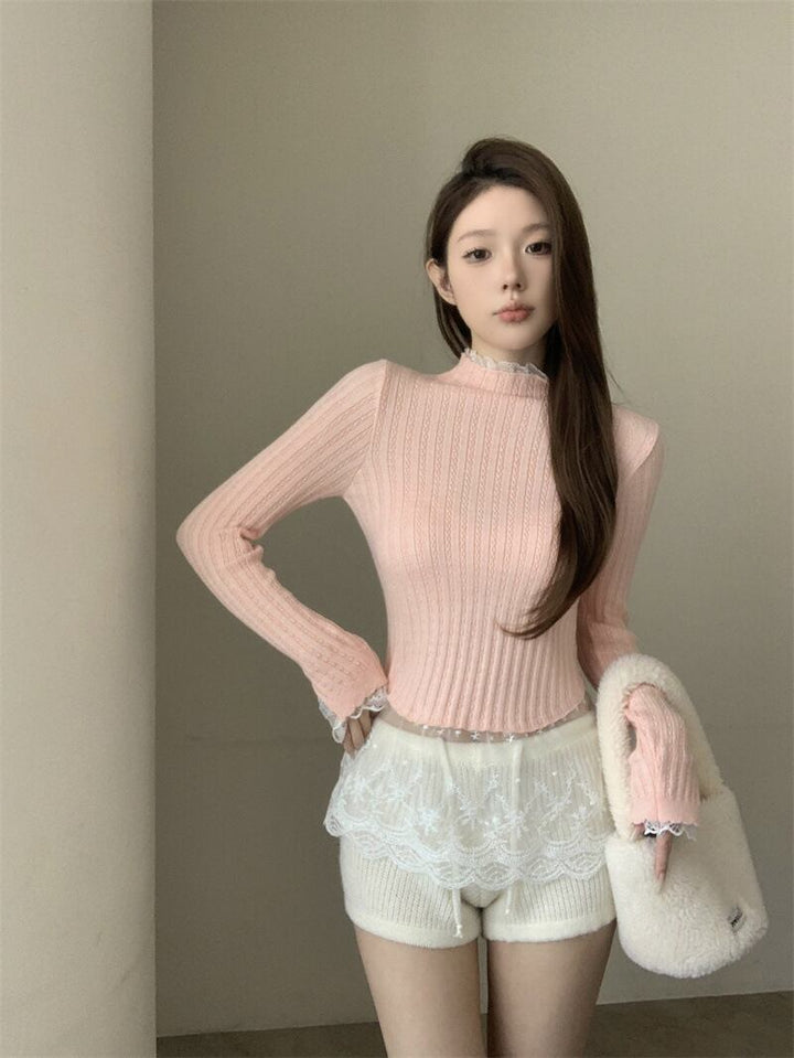 【tops】レース切り替えニットトップス　M28740