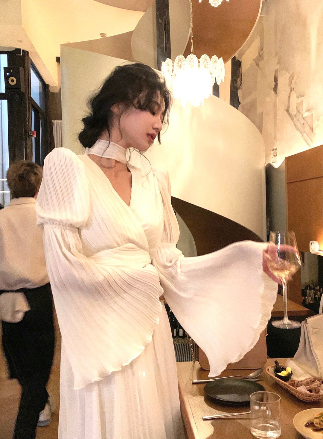 【dress】ベルスリーブプリーツワンピース　N3250