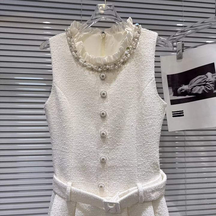 【dress】ツイードレース付きベストワンピース Q7891