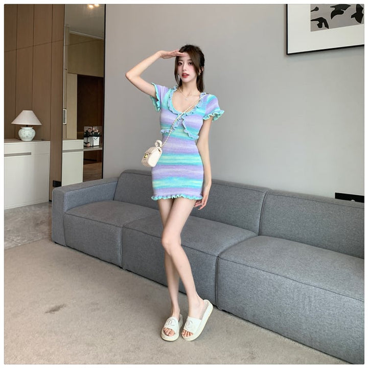 【dress】輝いて超人気 ! ボーダー柄配色ニットワンピース　M16766