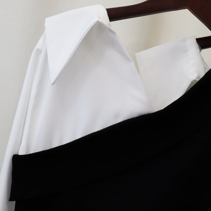 【tops】シャツ切り替えニットセーター　M26292