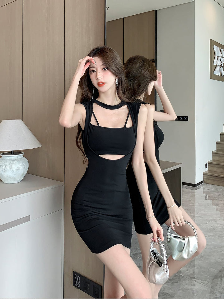 【dress】ノースリーブカットワークセクシーワンピース　M17073