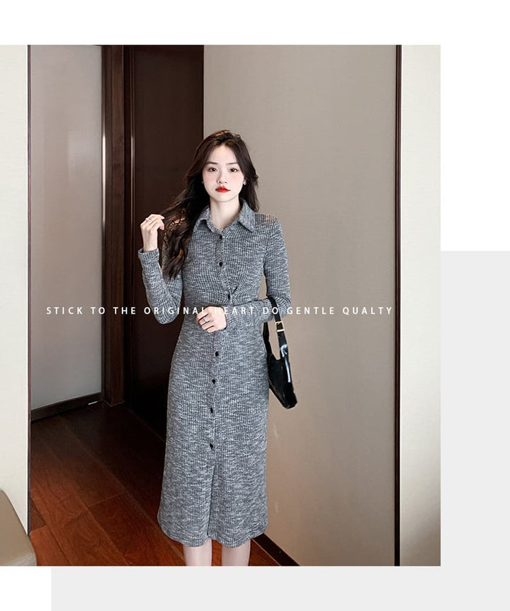 【dress】ボタンデザインニットワンピース　M17994