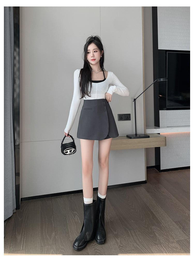 【bottoms】ハイウエストキュロットパンツ　M29034