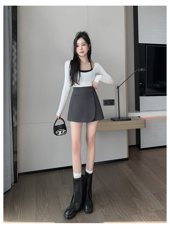 【bottoms】ハイウエストキュロットパンツ　M29034